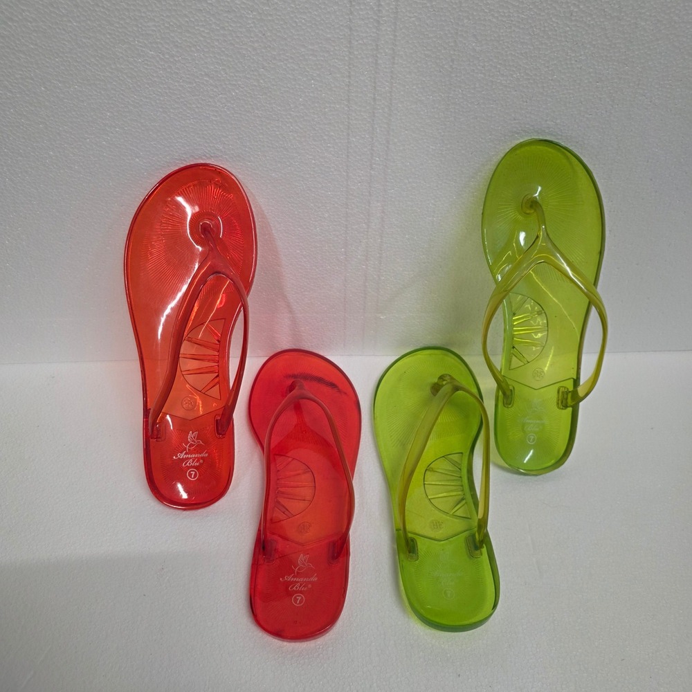 Lot of 2 pair Amanda Blu Jelly Flip Flops Bundle Red Lime Green women Sz 7 EU 38